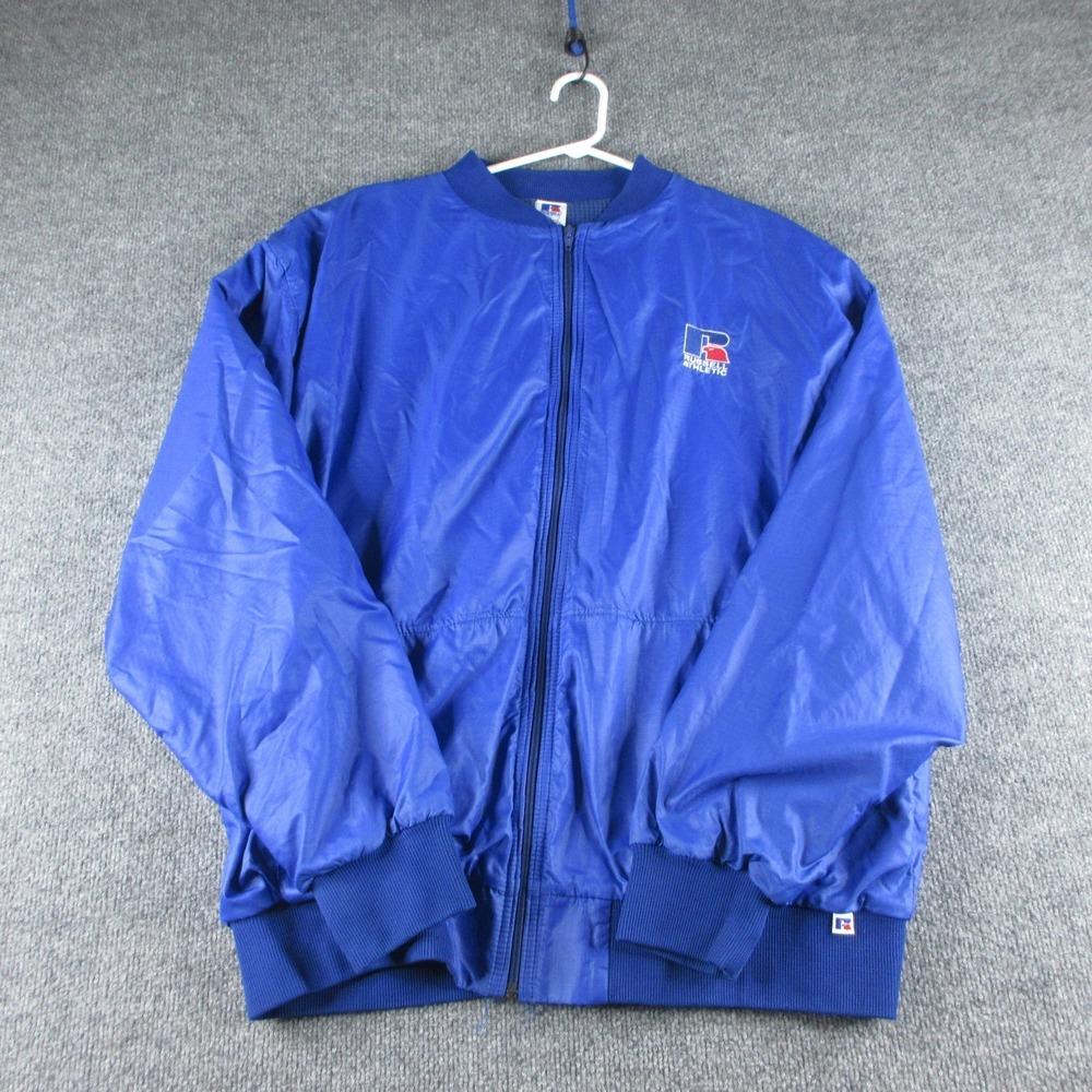 Vintage Russell Athletic Jacket Mens XL Blue Nylon Full Zip Windbreaker USA 90s‎